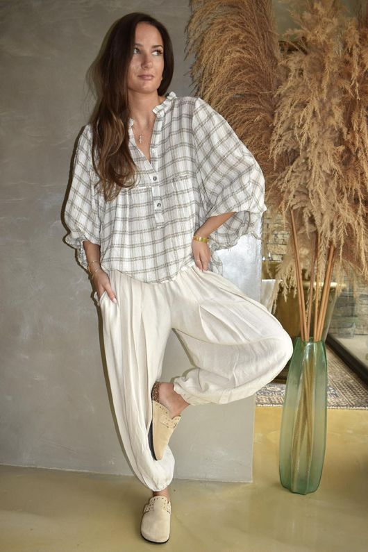 Greta Check Country Smock Warm White /11=